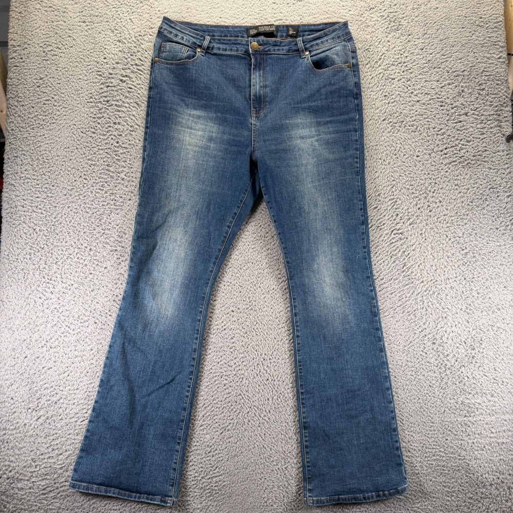 City Chic Jeans Womens 18 Blue Cotton Denim Bootcut Faded Workwear Faded Stretch